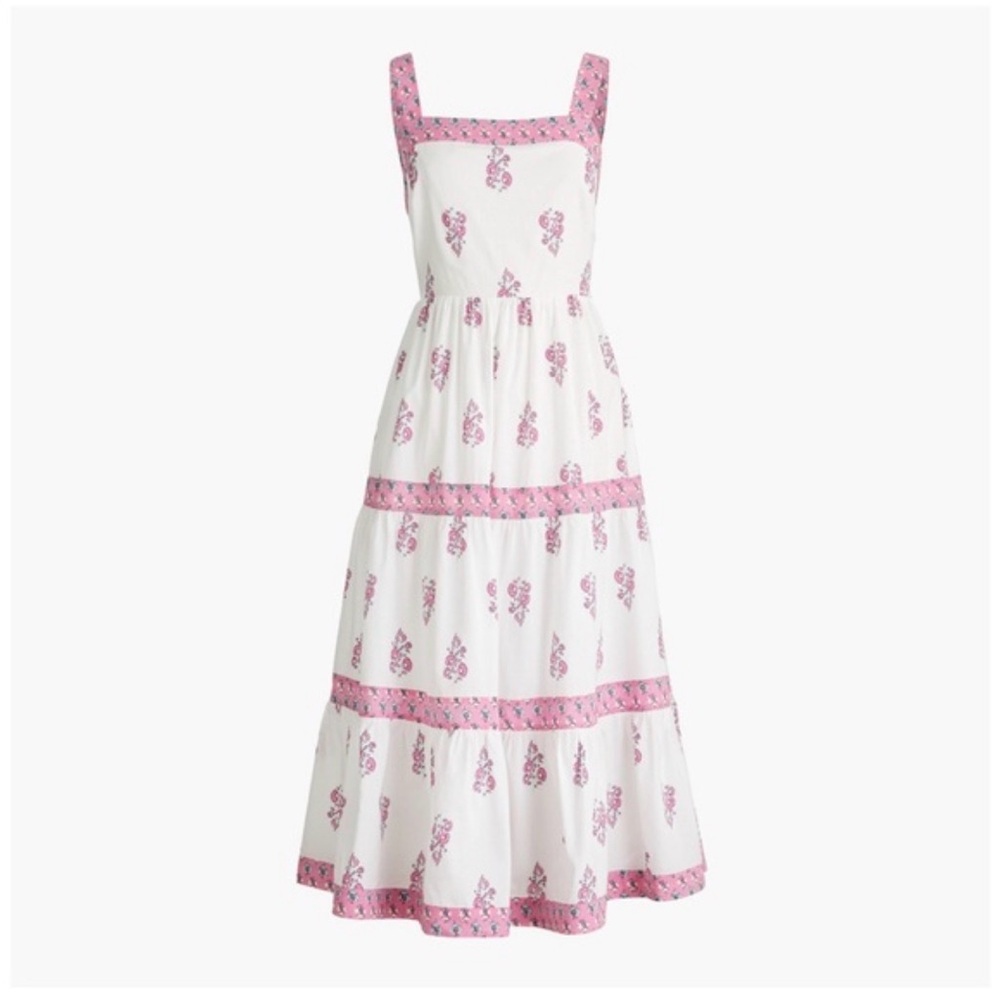 J Crew Factory White Maxi Sundress with Pink Floral Trim